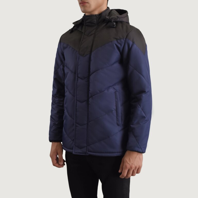 Mens Luka Black & Blue Puffer Jacket Side Pose-3-1698700127617